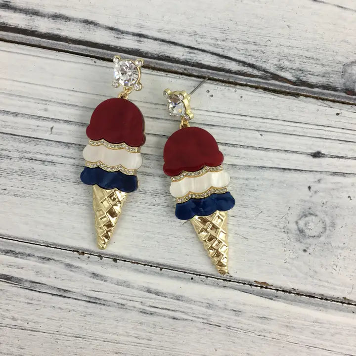 Red White and Blue Ice Cream Earrings