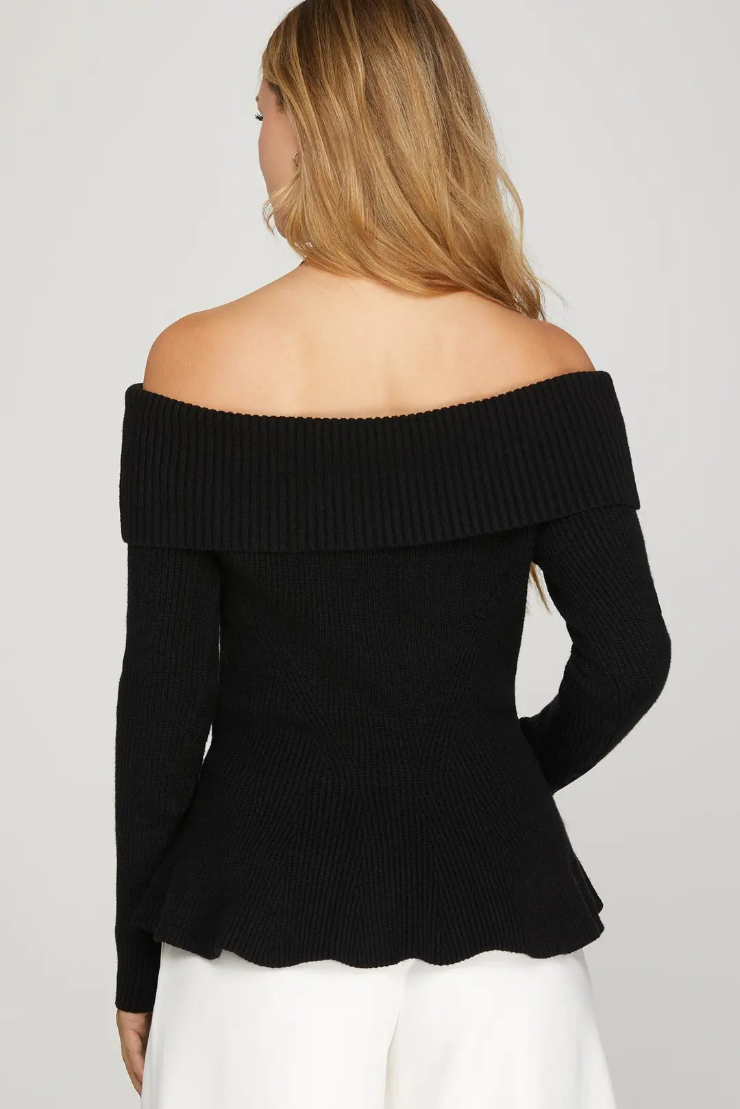 LONG SLEEVE OFF SHOULDER PEPLUM SWEATER TOP