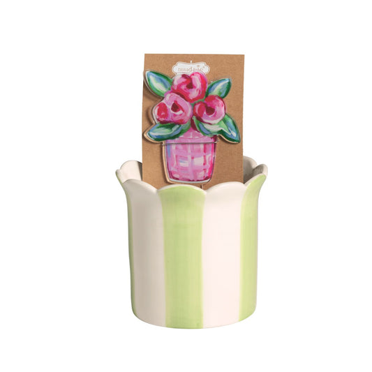 striped pot & plant stake set