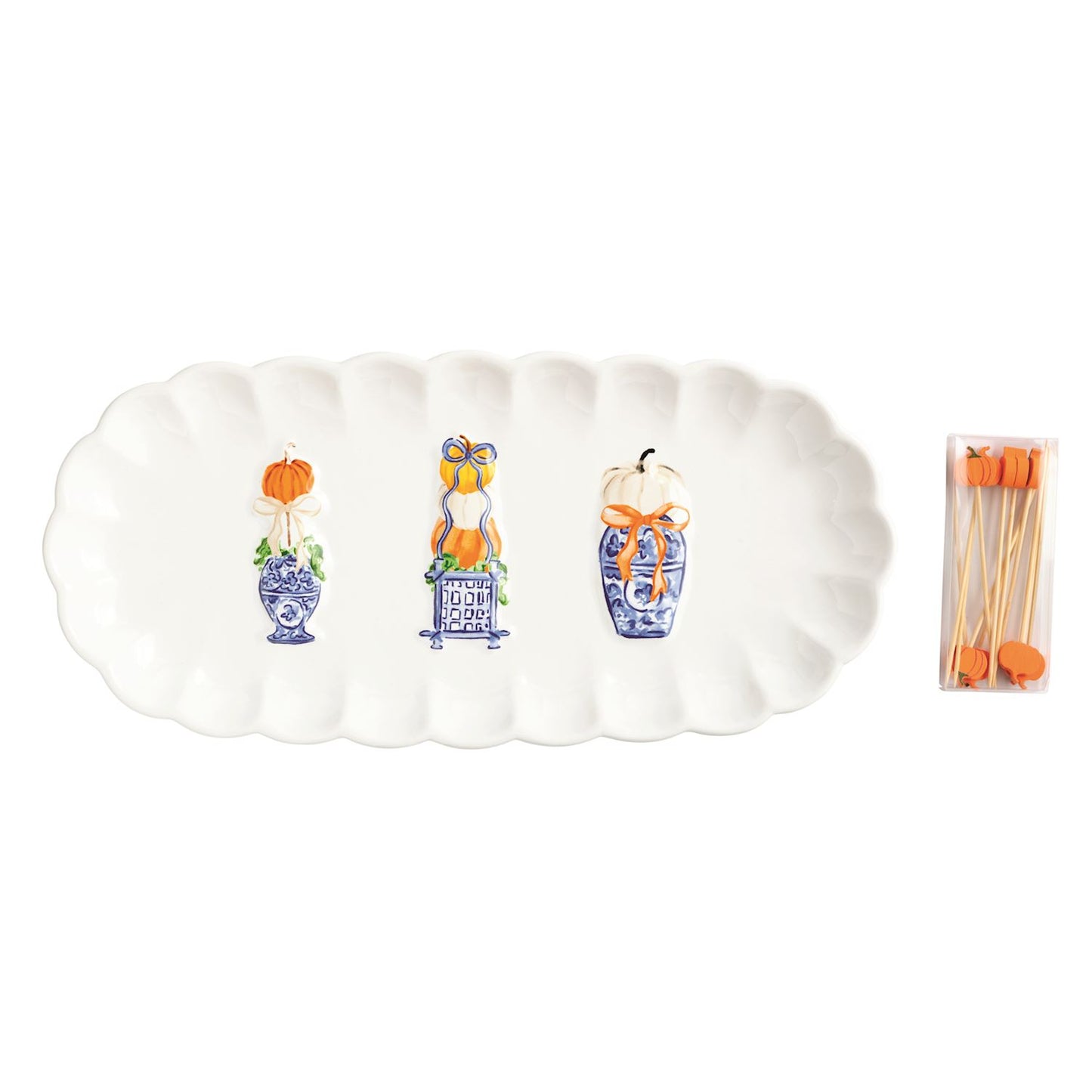 Pumpkin Topiary Tray & Toothpick Set