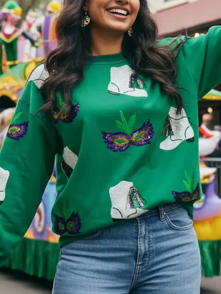 Mardi Gras Sequin Boot Sweatshirt