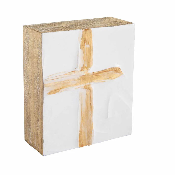 Mud Pie Cross Block Art - Gold