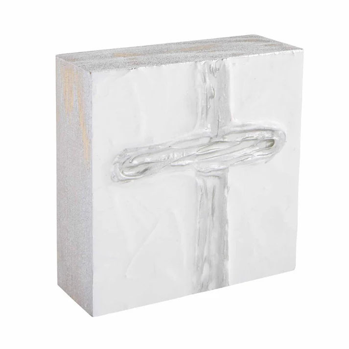 Mud Pie Cross Block Art - Silver