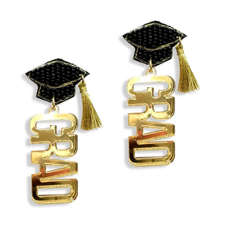 Mirrored Gold Grad Cap Earrings - The Season Boutique