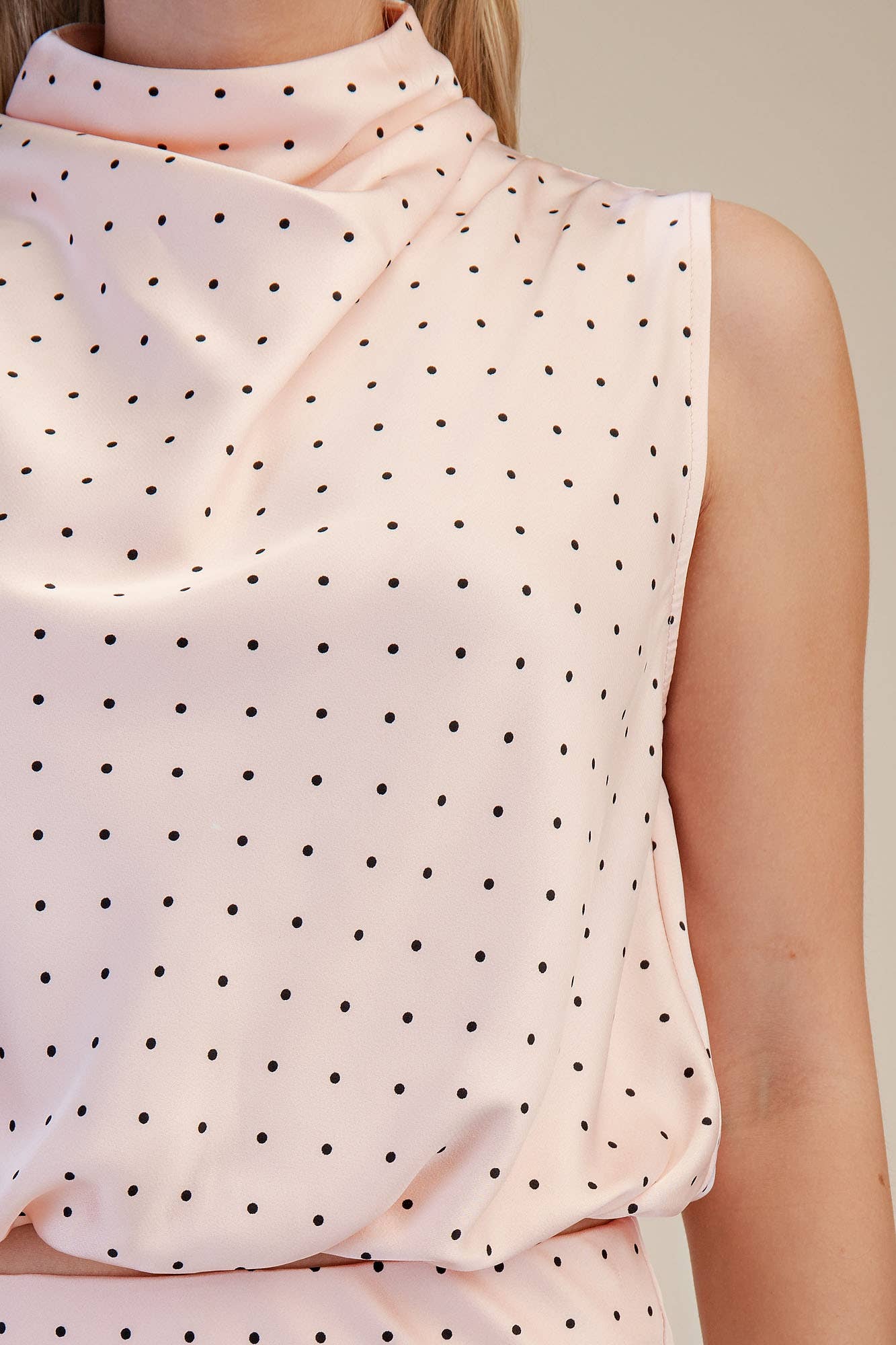 High Neck Sleeveless Polka Dot Top
