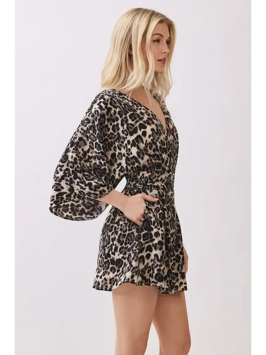 3/4 Kimono Sleeve V-Neck Romper - The Season Boutique