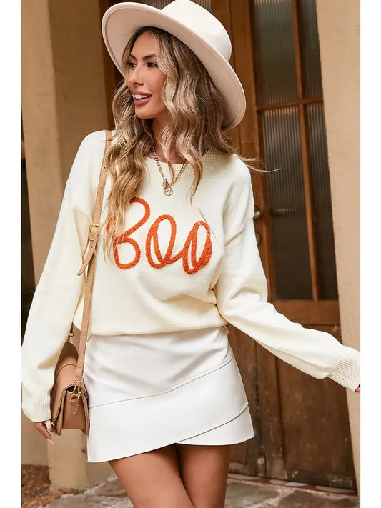 Boo Knitted Ribbed Edge Sweater