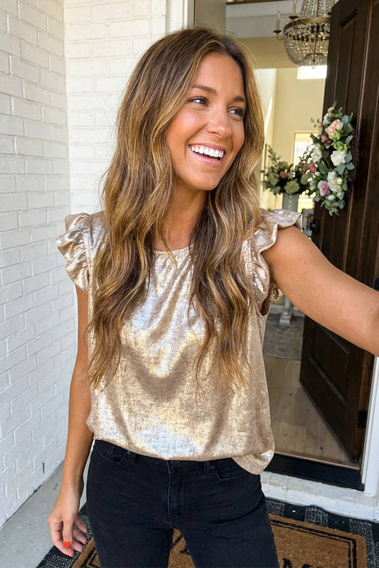Metallic Ruffle Trim Blouse - The Season Boutique