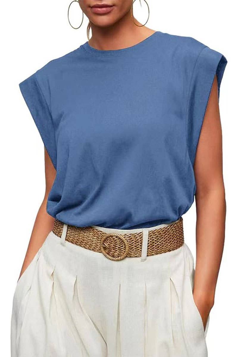 Round Neck Sleeveless Knit Top: Navy - The Season Boutique