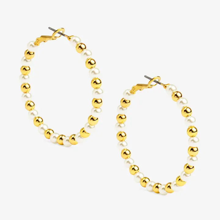 Mixed Gold and Pearl Hoops