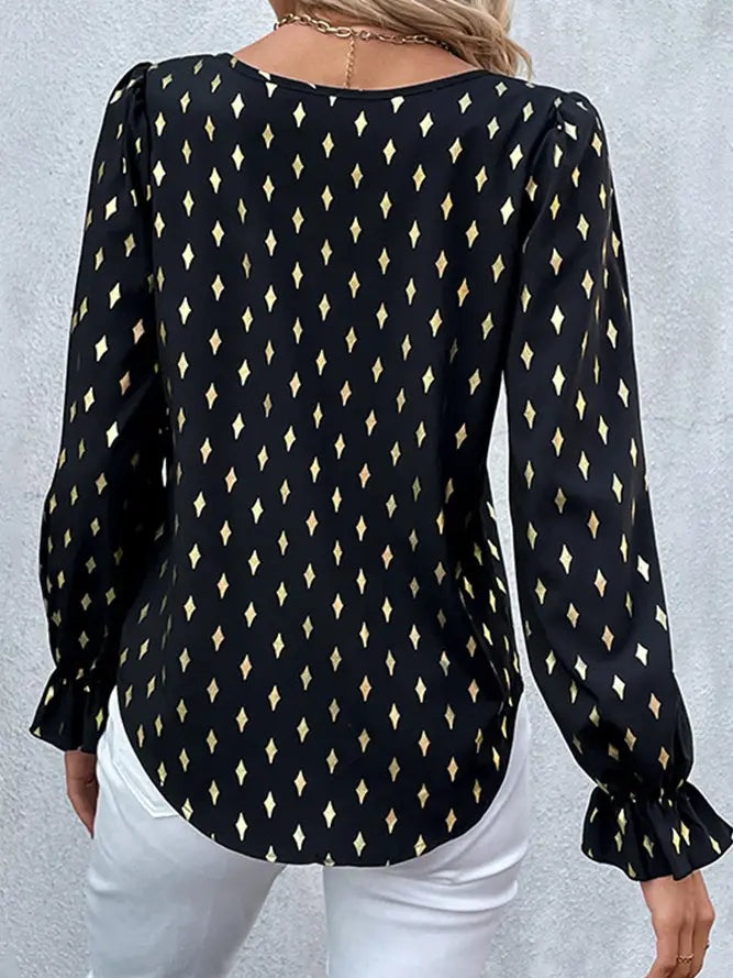 Gold Stamp Black Puff Sleeve