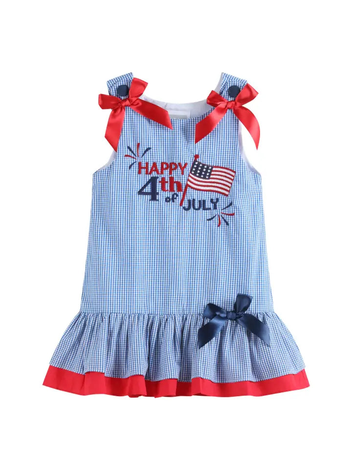Happy 4th of July Blue Gingham Ruffle Dress Happy 4th of July Blue Gingham Ruffle Dress