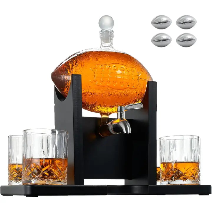 Football Decanter Set with 4 Whiskey & Wine Glasses | 1400mL