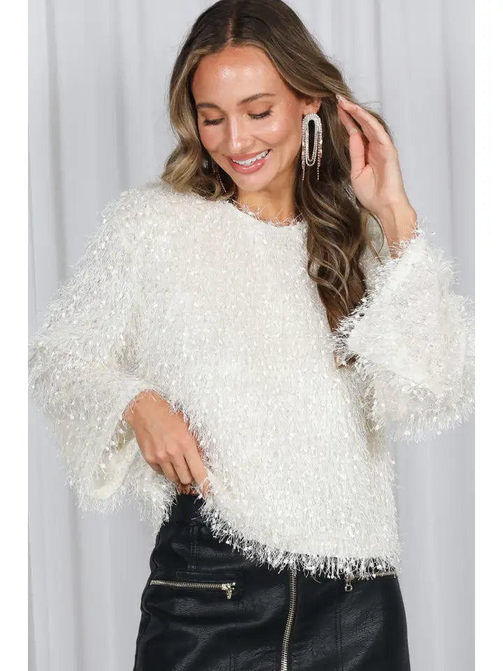 Fashionable Long Bell Sleeve Fluffy Fuzzy Blouse Top