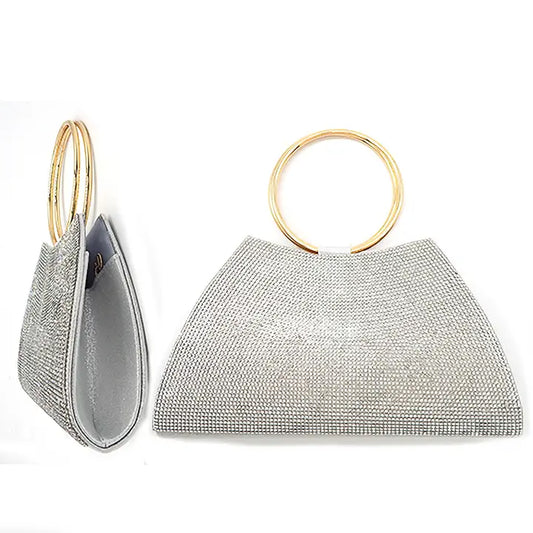Sophisticated Trapezoid Dazzling Round Handle Clutch Bag