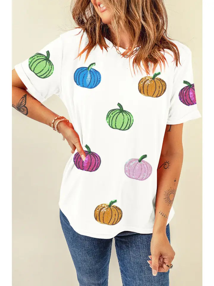 Sequin Pumpkin T Shirt