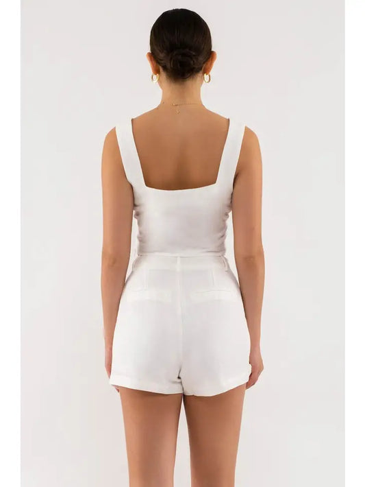 Square Neck Solid Linen Top