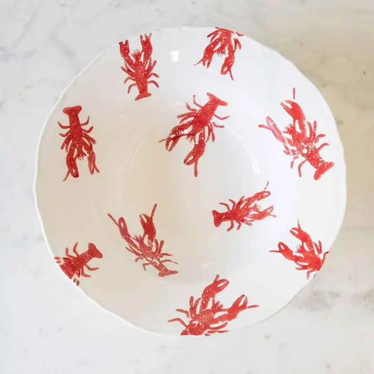 Watercolor Crawfish Serving Bowl White/Red 12x12x3.5