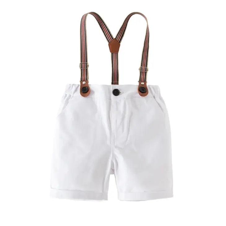 White Boy Cotton Shorts Suspenders