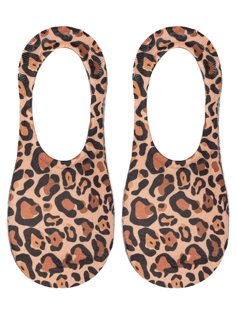 No-Show Liner Socks - Leopard Print - Brown