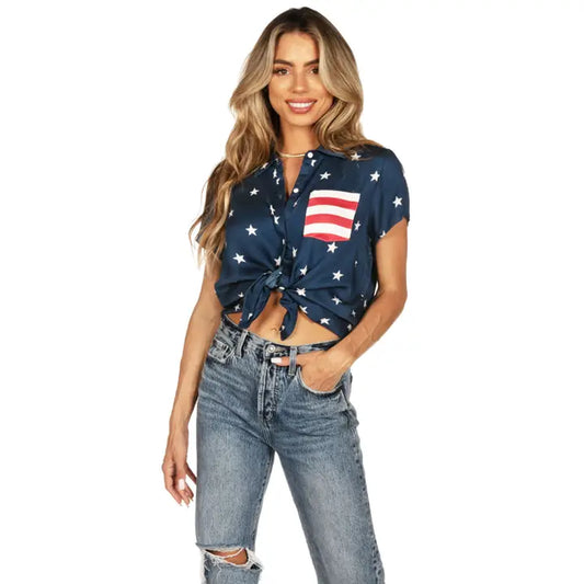 Classic Flag Button Down Shirt W/ Pocket