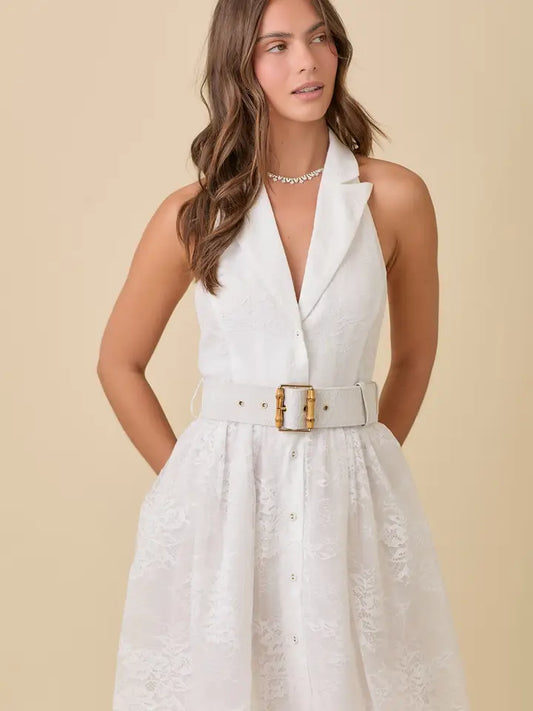 Lapel Collar Haltered Summer Mini Lace Dress