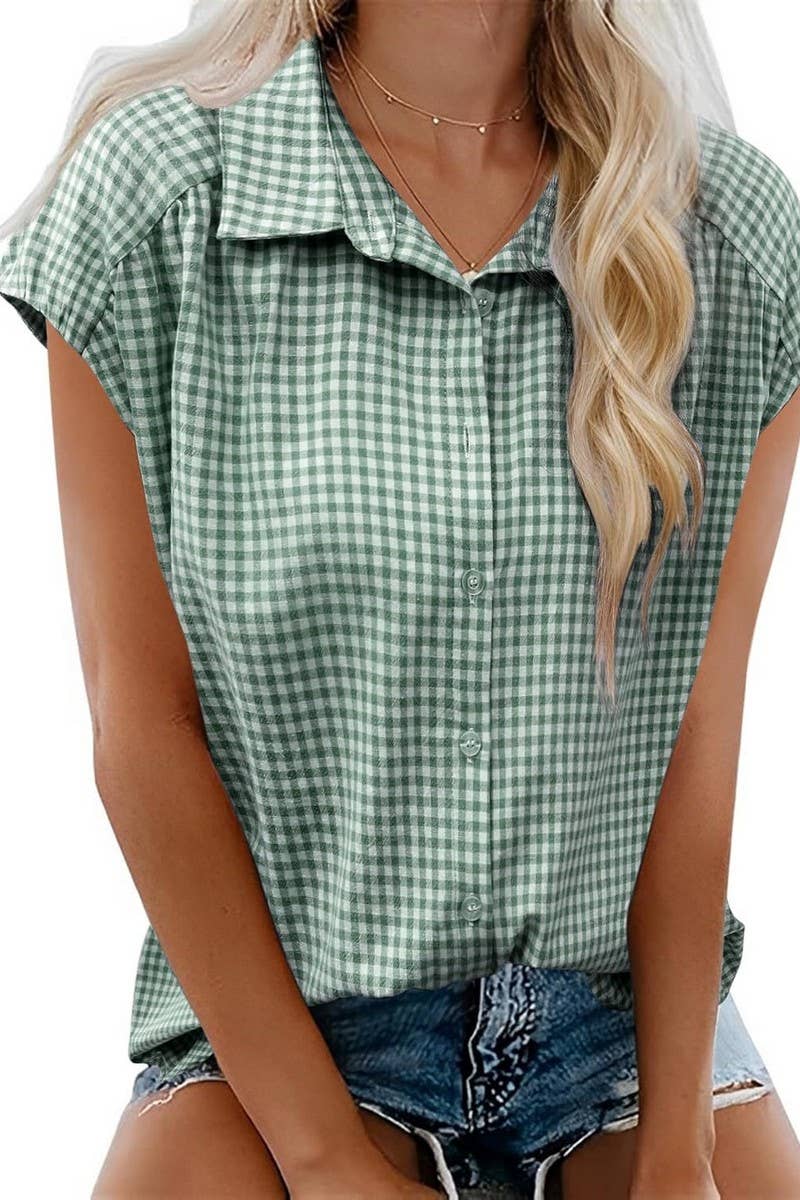 CASUAL PLAID BUTTON DOWN SHORT SLEEVE - The Season Boutique