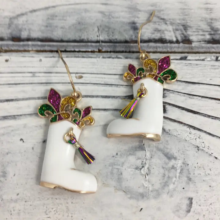 Mardi Gras Marching Boots W/Fleur De Lis Earrings