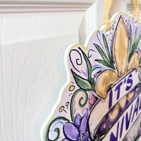 It's Carnival Time Fleur De Lis Door Hanger