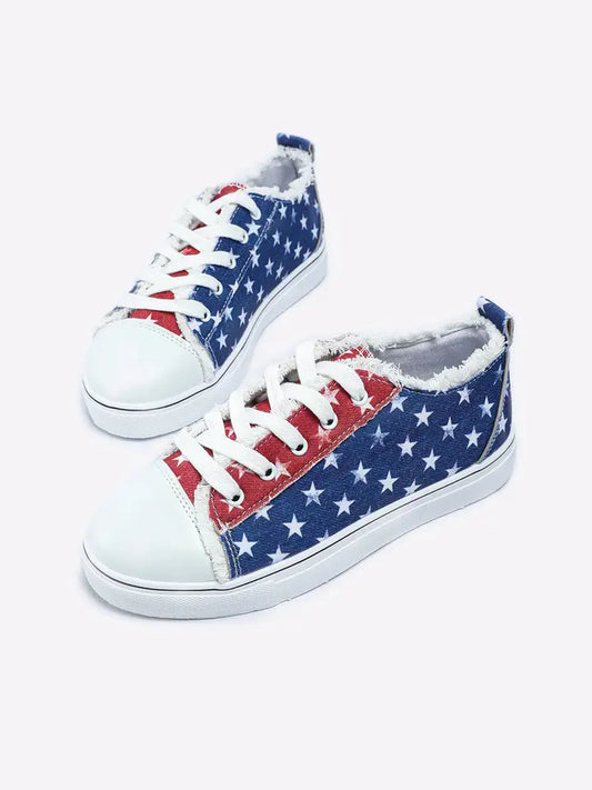 American Flag Stars Printed Frayed Lace-Up