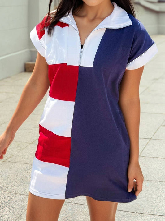 Americana Stripes Zip T Shirt Dress - The Season Boutique