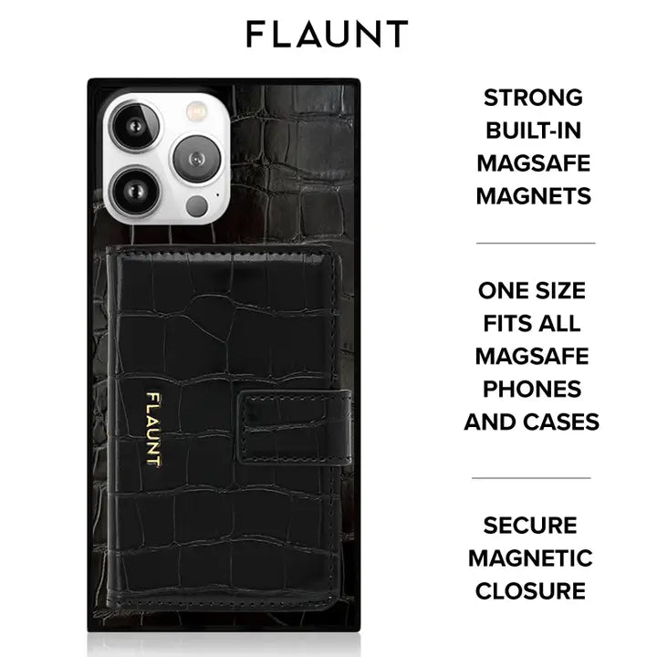 Black Crocodile Leather Magsafe Wallet