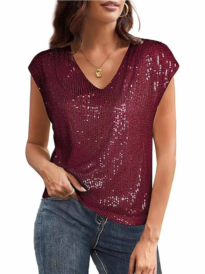 Glitter Slim Fit V-Neck