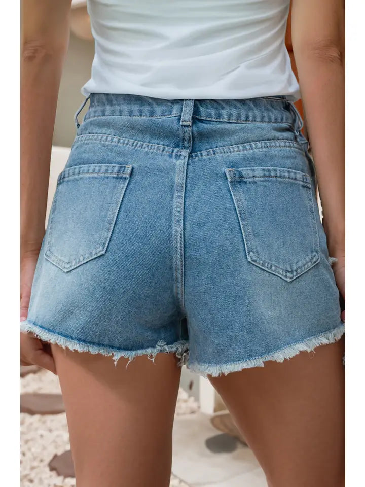 Pearl Beaded Denim Shorts