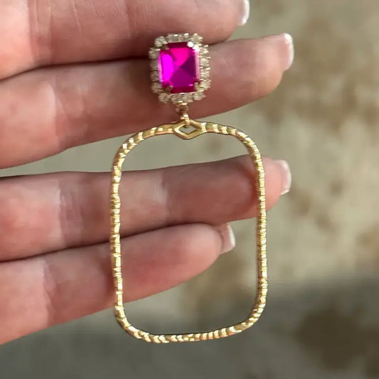 Fancy Rhinestone Pink Boutique Prom Homecoming Earrings