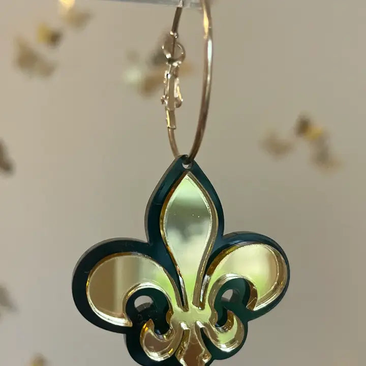 Black & Gold Fleur De Lis Acrylic Earrings