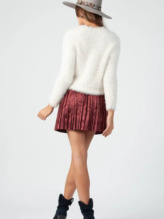 Holiday Shiny High Waist Pleated Mini Skirt-Maroon