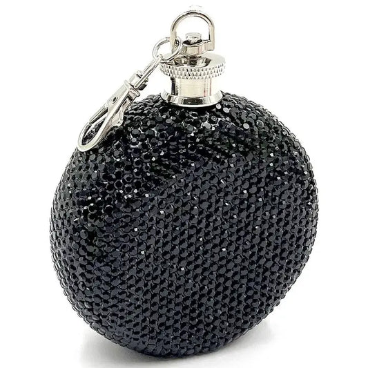 3oz Round Stainless Steel Crystal Hip Flask Rhinestone