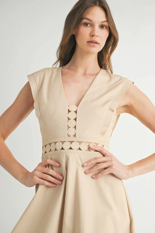 Sleeveless Lace Trim Midi Dress