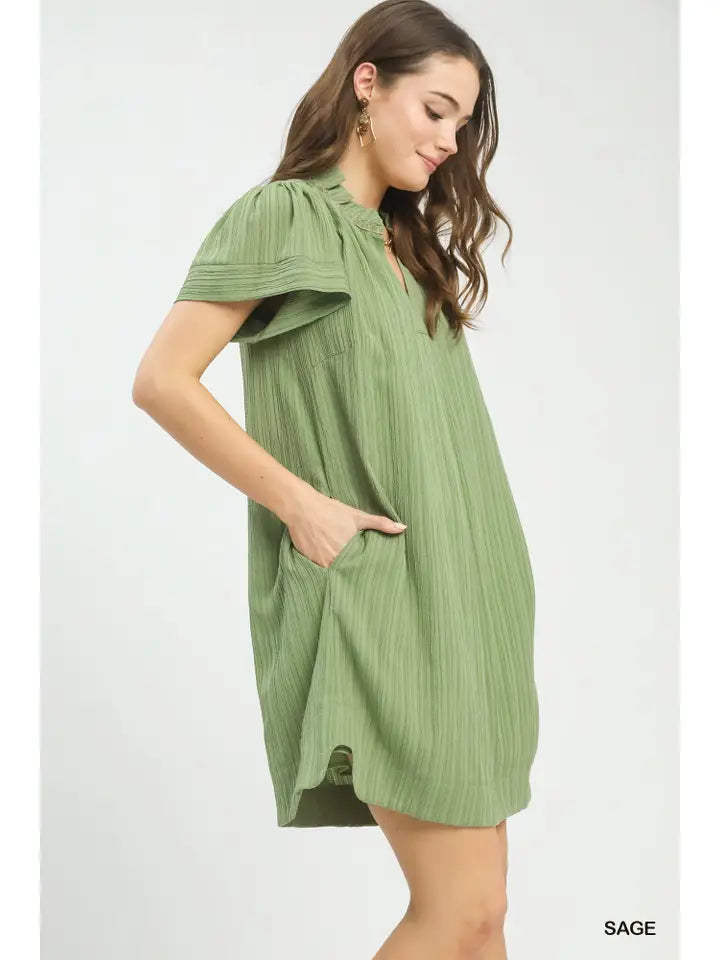 Flutter Sleeve V-Neck Dress
