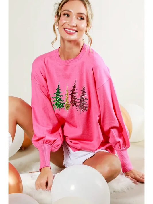 Christmas Tree Sequin Accent Knitted Sweater