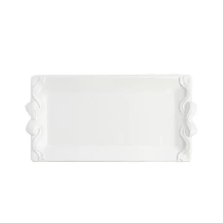 Bow Embossed Rectangle Platter White 12x6.5