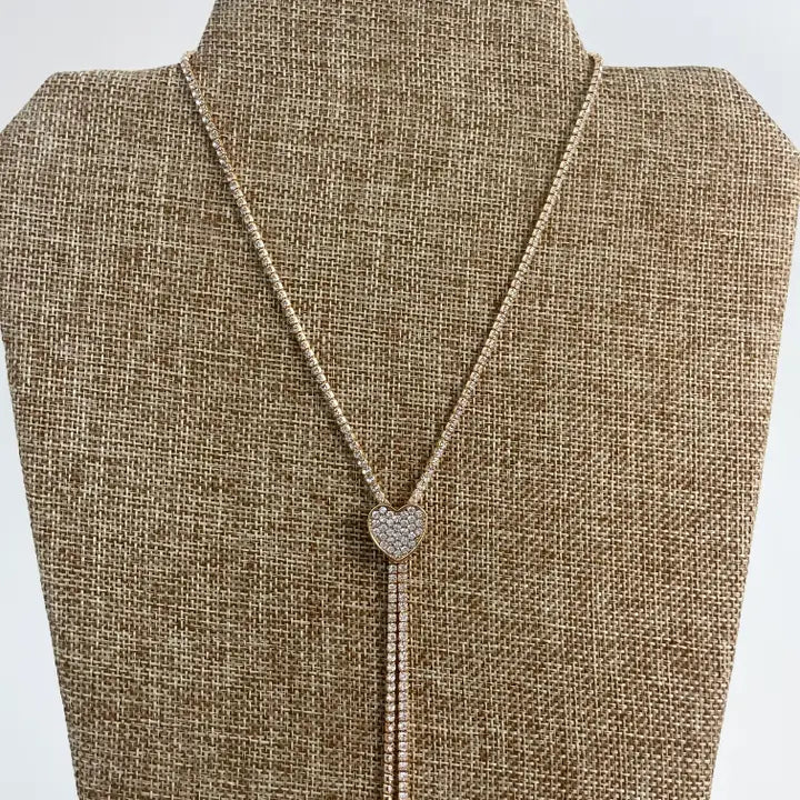 Rhinestone Heart Bolo Lariat Necklace - The Season Boutique