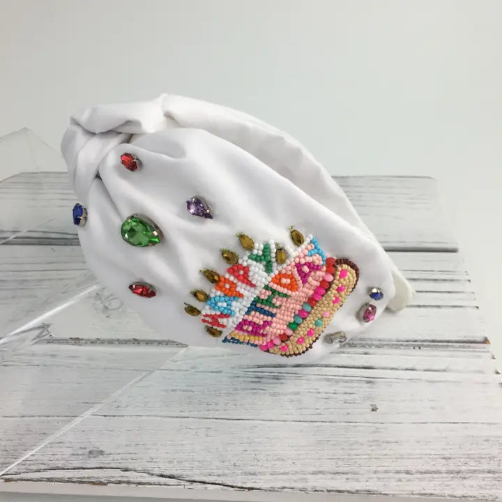 Beaded Birthday Cake Knot Headband