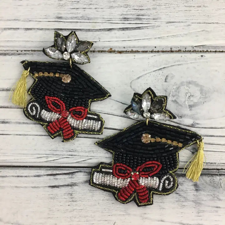 Beaded Grad Hat with Scroll Earrings