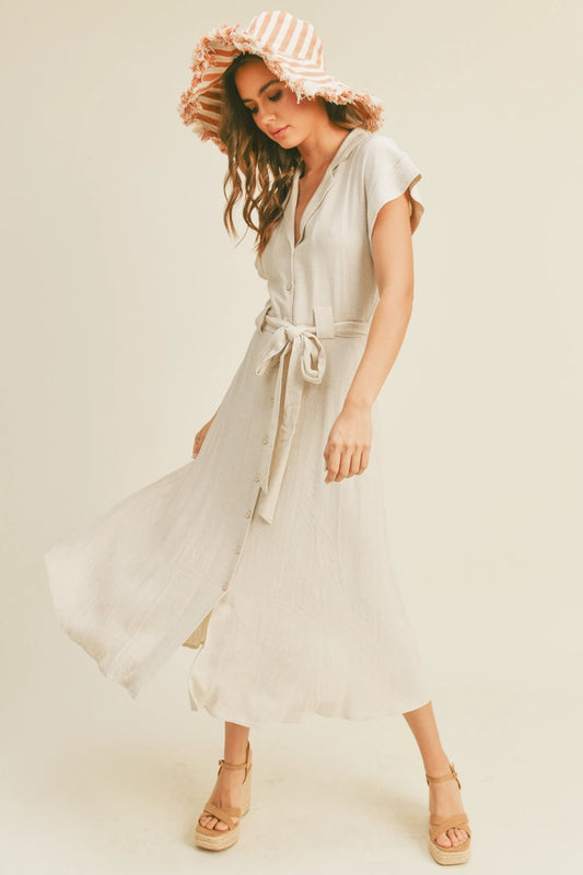 V-Neck Button Down Shirt Dress