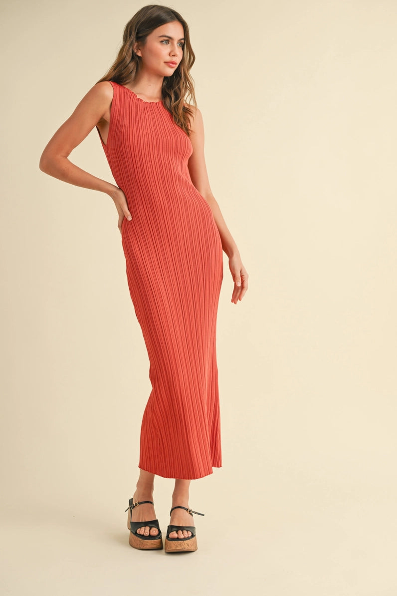 Patterned Rib Knitted Long Dress