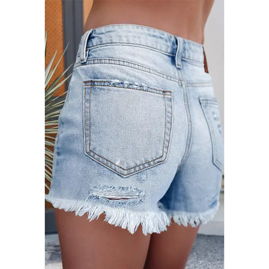 Ripped Raw High Waist Denim Shorts