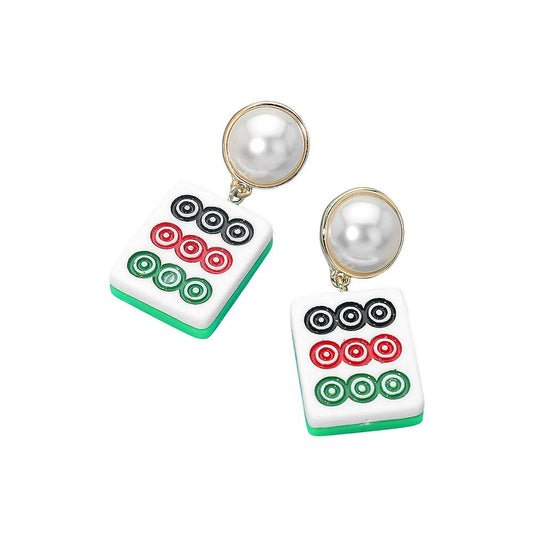 Pearl Mahjong Tile Drop Earrings Circle - The Season Boutique