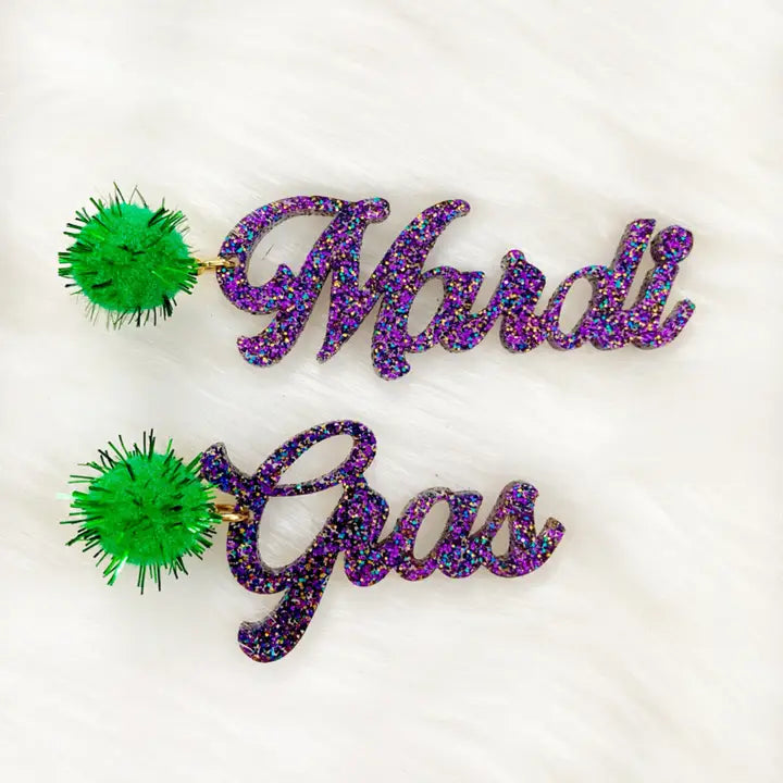 Mardi Gras Glitter Word Earrings